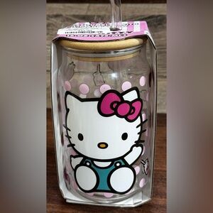Cute 🥰 Hello Kitty Glass Tumbler With Bamboo Lid And Glass Straw - NEW